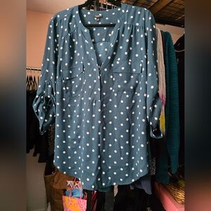 Torrid Teal Blouse with White Dots
